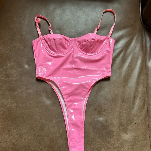 Pink Vinyl Barbie esq Bodysuit - Picture 1 of 3